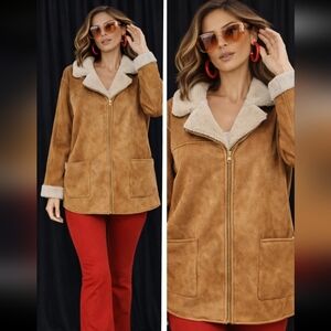 D & CO FAUX SHERPA FAUX LEATHER ZIP JACKET SIZE ONE X
